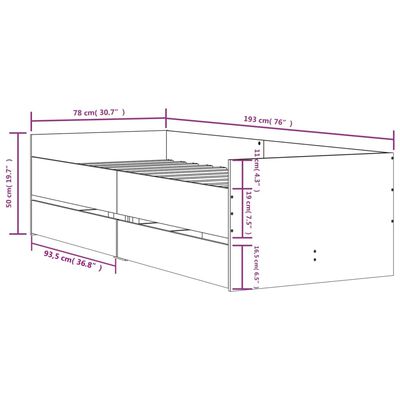 vidaXL Bed Frame without Mattress Sonoma Oak 75x190 cm Small Single