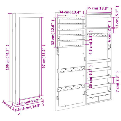 vidaXL Mirror Jewellery Cabinet with LED Lights Wall Mounted Black