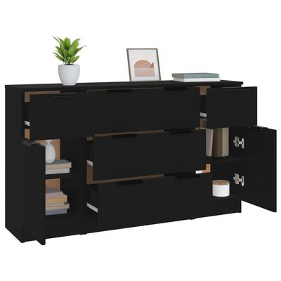 vidaXL 3 Piece Sideboard Set Black Engineered Wood