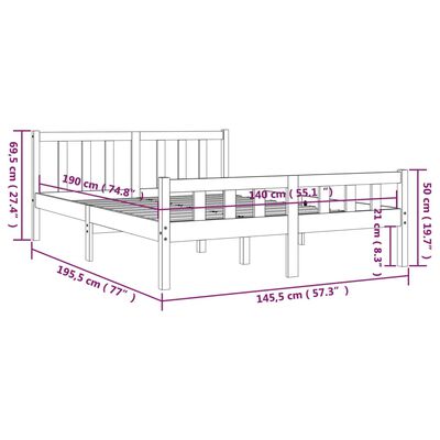 vidaXL Bed Frame without Mattress Honey Brown Solid Wood 140x190 cm