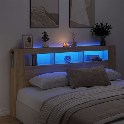 vidaXL LED Headboard Sonoma Oak 200 cm Engineered Wood