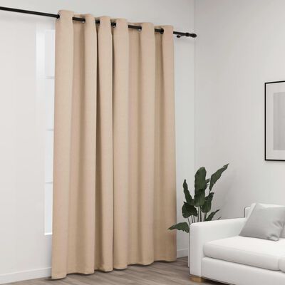 vidaXL Linen-Look Blackout Curtain with Grommets Beige 290x245cm