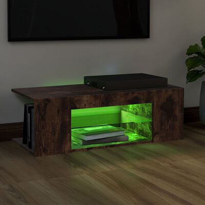 vidaXL TV Cabinet with LED Lights Smoked Oak 90x39x30 cm