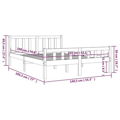 vidaXL Bed Frame without Mattress White Solid Wood Double