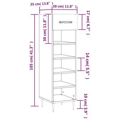 vidaXL Shoe Cabinet White 30x35x105 cm Engineered Wood