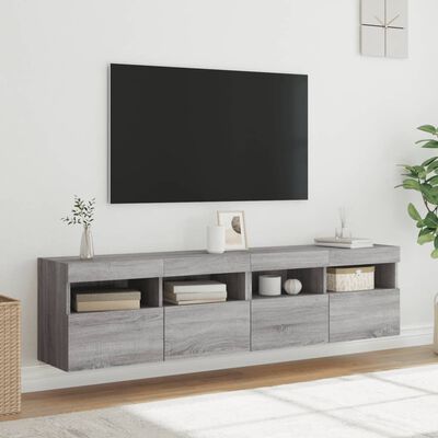 vidaXL TV Wall Cabinets with LED Lights 2 pcs Grey Sonoma 80x30x40 cm