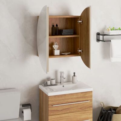 vidaXL Bathroom Cabinet with Round Mirror&LED Oak 47x47x17.5 cm