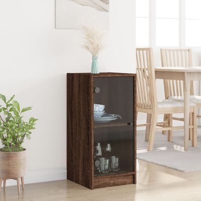 vidaXL Side Cabinet with Glass Doors Brown Oak 35x37x75.5 cm