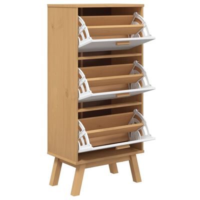 vidaXL Shoe Cabinet OLDEN White and Brown 55x35x120cm Solid Wood Pine