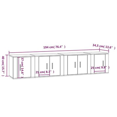 vidaXL 4 Piece TV Cabinet Set Smoked Oak Engineered Wood