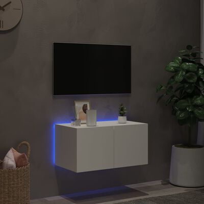 vidaXL TV Wall Cabinet with LED Lights White 60x35x31 cm