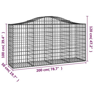 vidaXL Arched Gabion Baskets 11 pcs 200x50x100/120 cm Galvanised Iron