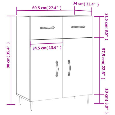 vidaXL Sideboard Grey Sonoma 69.5x34x90 cm Engineered Wood