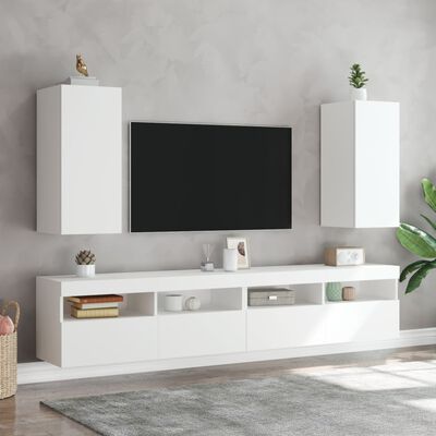 vidaXL TV Wall Cabinets with LED Lights 2 pcs White 30.5x35x70 cm