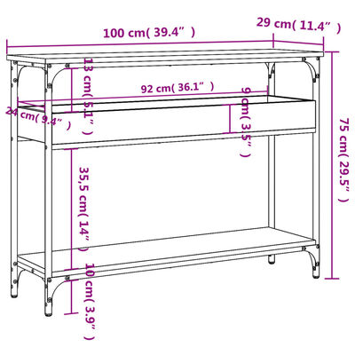 vidaXL Console Table with Shelf Brown Oak 100x29x75cm Engineered Wood