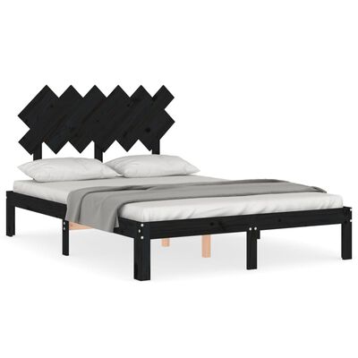 vidaXL Bed Frame without Mattress Black Double Solid Wood Pine