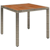 vidaXL Garden Table with Wooden Top Grey 90x90x75 cm Poly Rattan