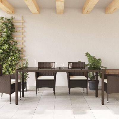 vidaXL Garden Table with Glass Top Brown 90x90x75 cm Poly Rattan