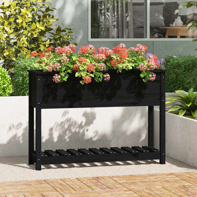 vidaXL Planter with Shelf Black 111.5x34.5x81 cm Solid Wood Pine