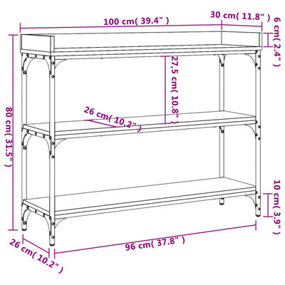 vidaXL Console Table with Shelves Brown Oak 100x30x80 cm