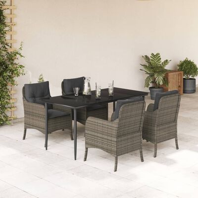 vidaXL 5 Piece Garden Dining Set with Cushions Grey Poly Rattan