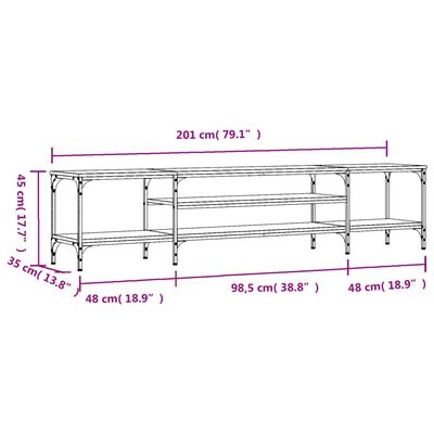 vidaXL TV Cabinet Brown Oak 201x35x45 cm Engineered Wood&Iron