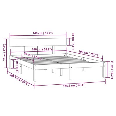 vidaXL Bed Frame without Mattress Grey Solid Wood 140x200 cm