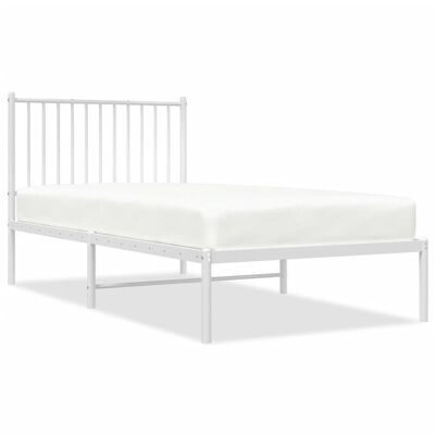 vidaXL Metal Bed Frame without Mattress with Headboard White 90x190 cm Single