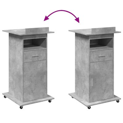 vidaXL Lectern with Wheels & Drawer Concrete Grey 55x55x107 cm Engineered Wood