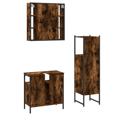 vidaXL 3 Piece Bathroom Cabinet Set Smoked Oak Engineered Wood