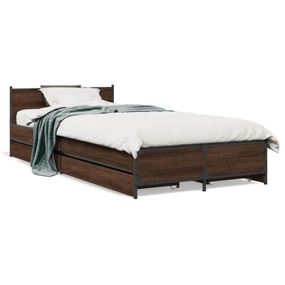 vidaXL Bed Frame with Drawers without Mattress Brown Oak 100x200 cm