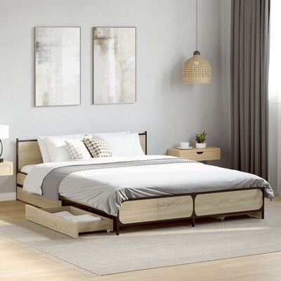 vidaXL Bed Frame with Drawers without Mattress Sonoma Oak 135x190 cm Double