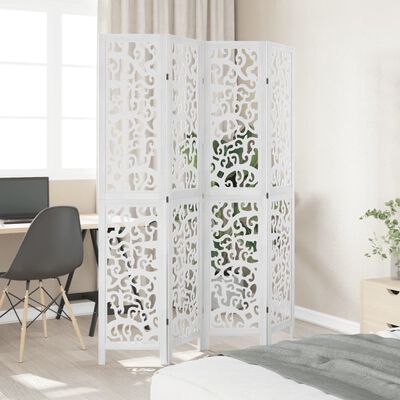 vidaXL Room Divider 4 Panels White Solid Wood Paulownia