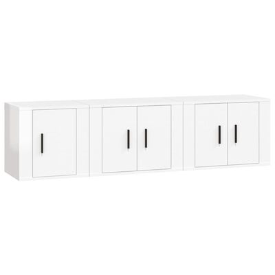 vidaXL 3 Piece TV Cabinet Set High Gloss White Engineered Wood