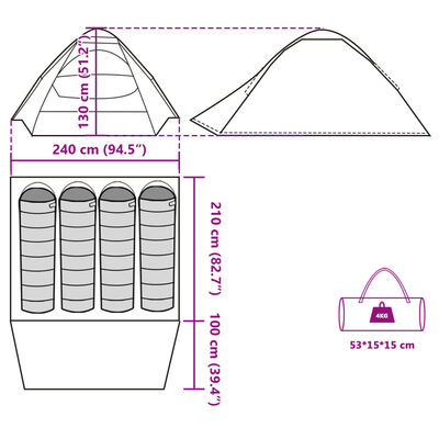 vidaXL Camping Tent Dome 4-Person White Blackout Fabric Waterproof