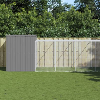 vidaXL Dog House with Run Light Grey 214x865x181 cm Galvanised Steel