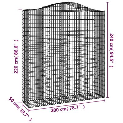 vidaXL Arched Gabion Baskets 7 pcs 200x50x220/240 cm Galvanised Iron