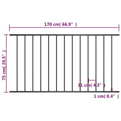 vidaXL Fence Panel Powder-coated Steel 1.7x0.75 m Black