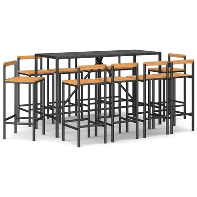 vidaXL 11 Piece Garden Bar Set Black Poly Rattan& Solid Wood Acacia