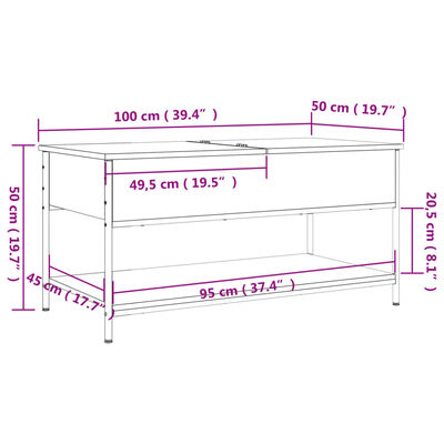 vidaXL Coffee Table Smoked Oak 100x50x50 cm Engineered Wood and Metal