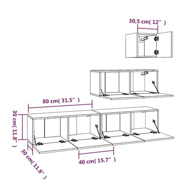 vidaXL 4 Piece TV Cabinet Set Smoked Oak Engineered Wood