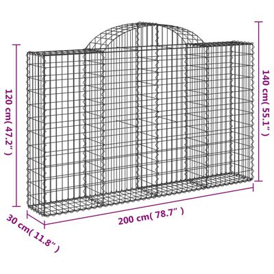 vidaXL Arched Gabion Baskets 20 pcs 200x30x120/140 cm Galvanised Iron