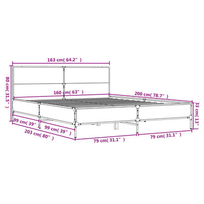 vidaXL Bed Frame without Mattress Smoked Oak 160x200 cm