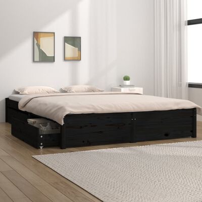 vidaXL Bed Frame without Mattress with Drawers Black Double