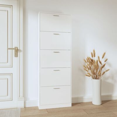 vidaXL Shoe Cabinet High Gloss White 59x17x169 cm Engineered Wood