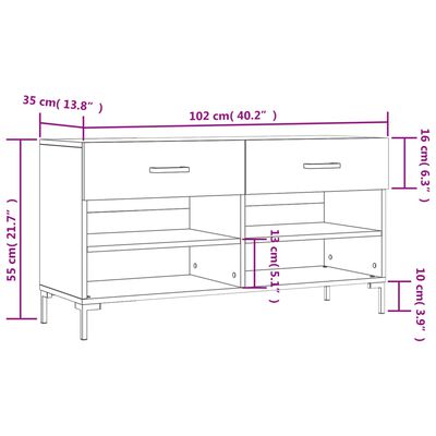 vidaXL Shoe Bench High Gloss White 102x35x55 cm Engineered Wood