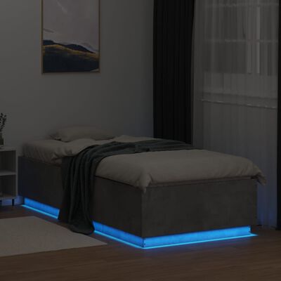 vidaXL Bed Frame with LED without Mattress Concrete Grey 90x200 cm