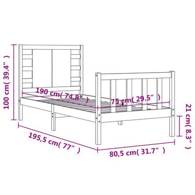 vidaXL Bed Frame without Mattress Black Small Single Solid Wood Pine