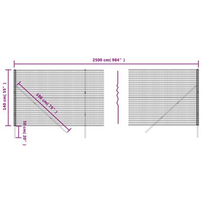 vidaXL Wire Mesh Fence Anthracite 1.4x25 m Galvanised Steel