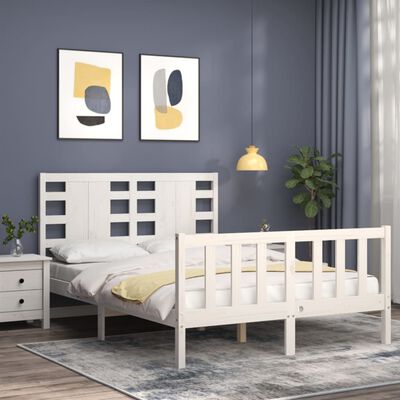 vidaXL Bed Frame without Mattress White Small Double Solid Wood Pine